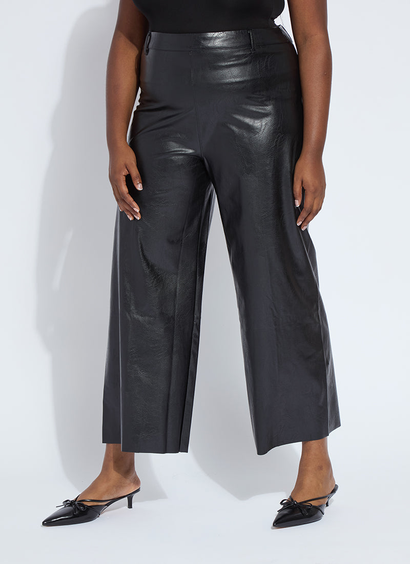 Lysse Vegan Leather Wide Leg Curvy (28" Inseam) Kohl Black