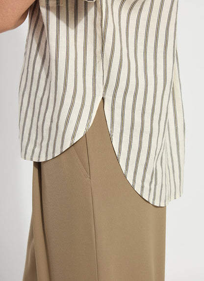 Lysse Adley Linen Boxy Shirt Olive Grove Stripe