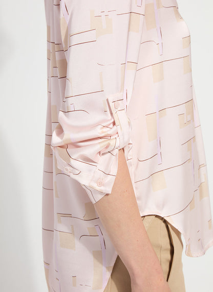 Lysse Ashanti Roll Tab Printed V Neck Shirt Barely Geo