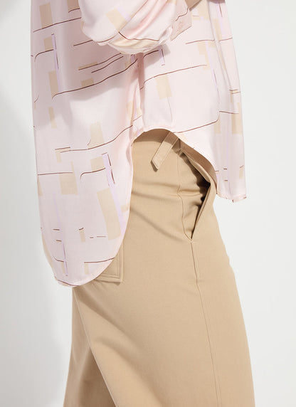 Lysse Ashanti Roll Tab Printed V Neck Shirt Barely Geo