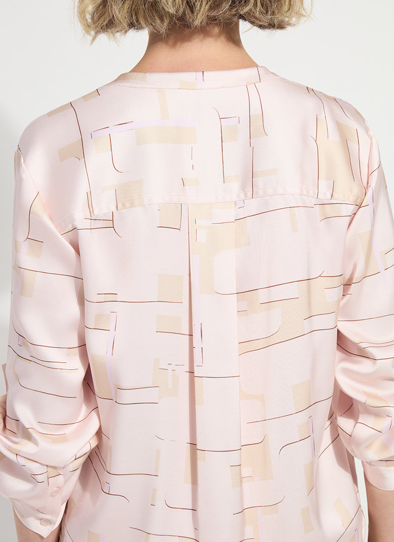 Lysse Ashanti Roll Tab Printed V Neck Shirt Barely Geo