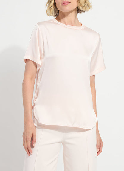 Lysse Jenika Crochet Neck Band Mix Media Top Barely Pink