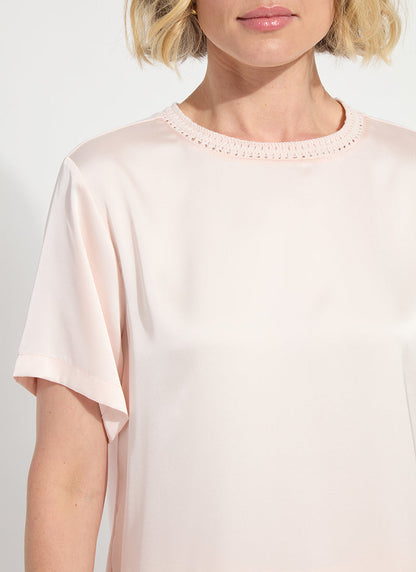 Lysse Jenika Crochet Neck Band Mix Media Top Barely Pink