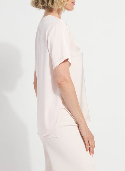 Lysse Jenika Crochet Neck Band Mix Media Top Barely Pink