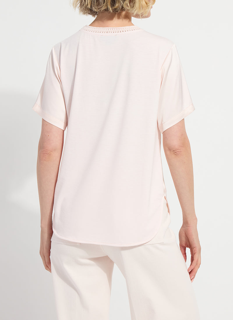 Lysse Jenika Crochet Neck Band Mix Media Top Barely Pink