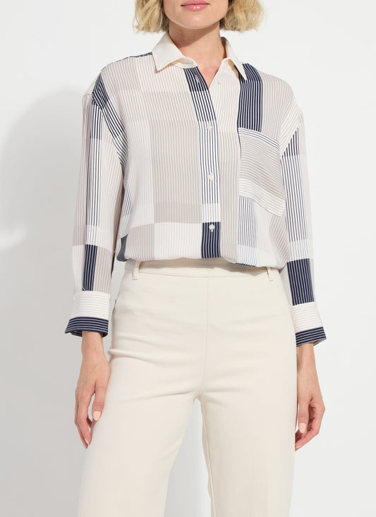 Lysse Jessica 3/4 Sleeve Cropped Shirt Oslo Stripe Collage