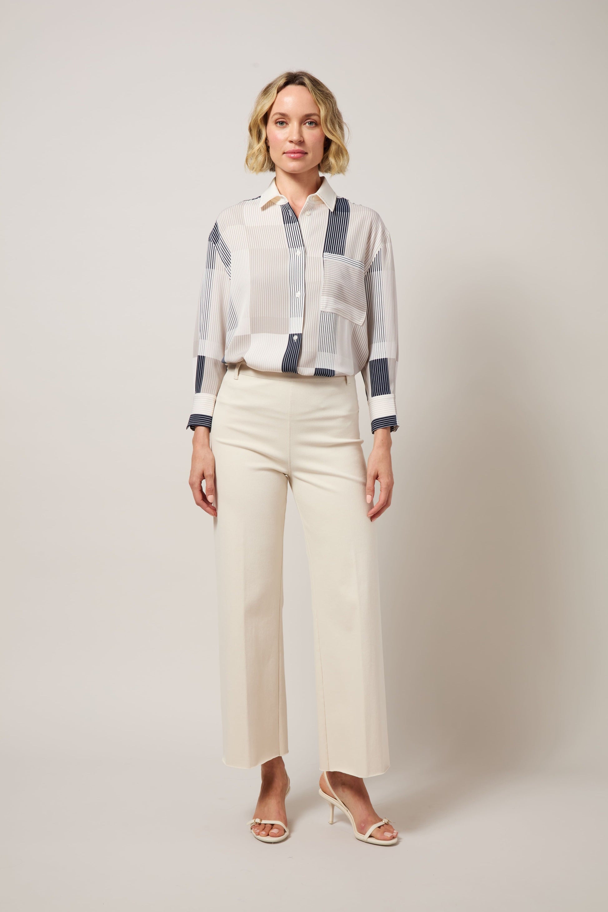 Lysse Jessica 3/4 Sleeve Cropped Shirt Oslo Stripe Collage