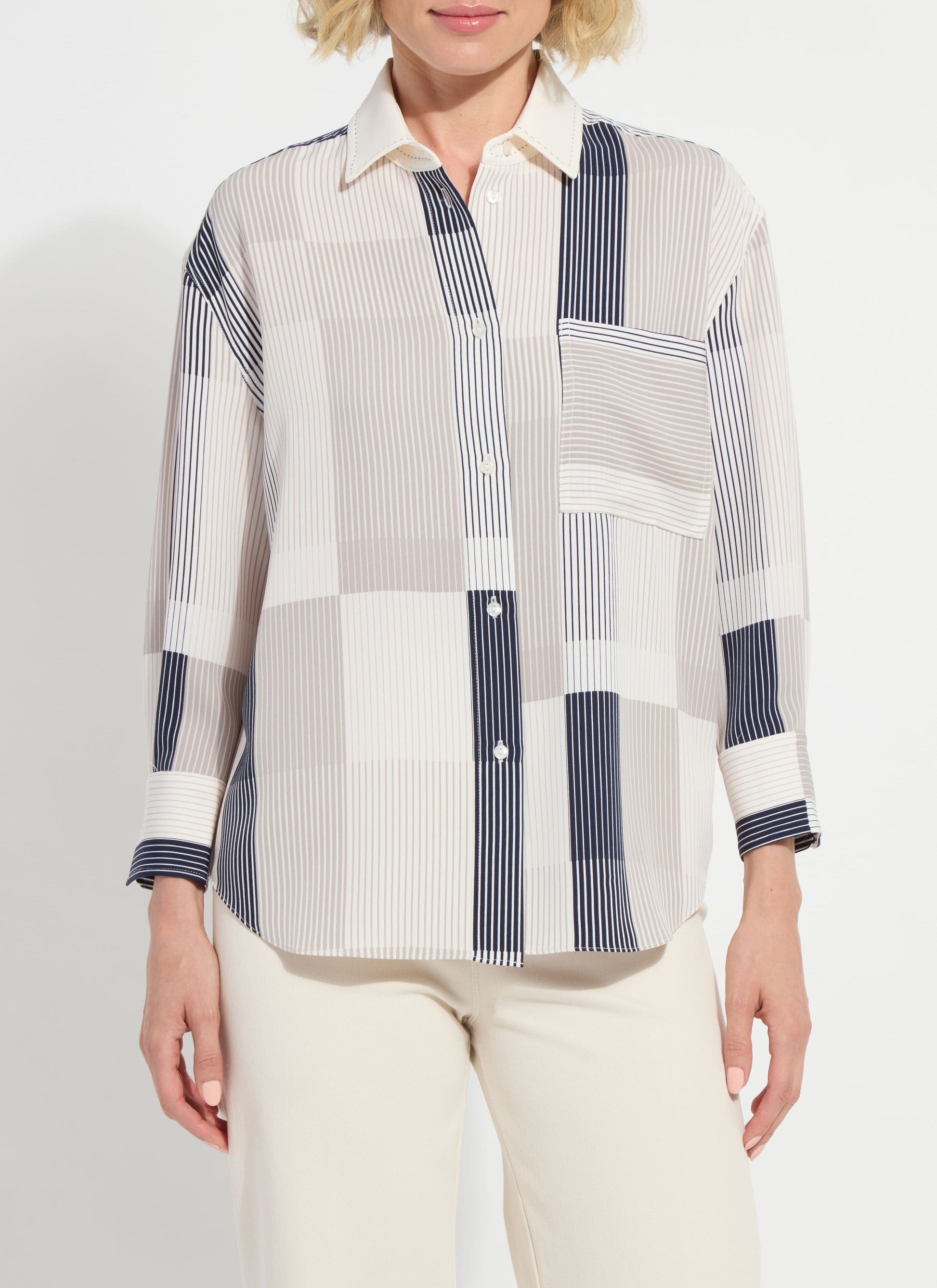 Lysse Jessica 3/4 Sleeve Cropped Shirt Oslo Stripe Collage