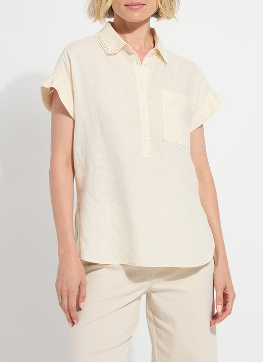 Lysse Althea Embroidered Collar Linen Shirt Macadamia