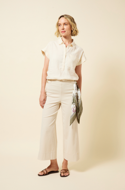 Lysse Althea Embroidered Collar Linen Shirt Macadamia