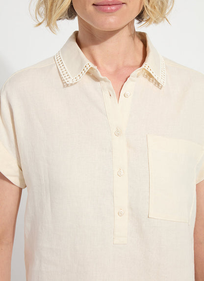 Lysse Althea Embroidered Collar Linen Shirt Macadamia