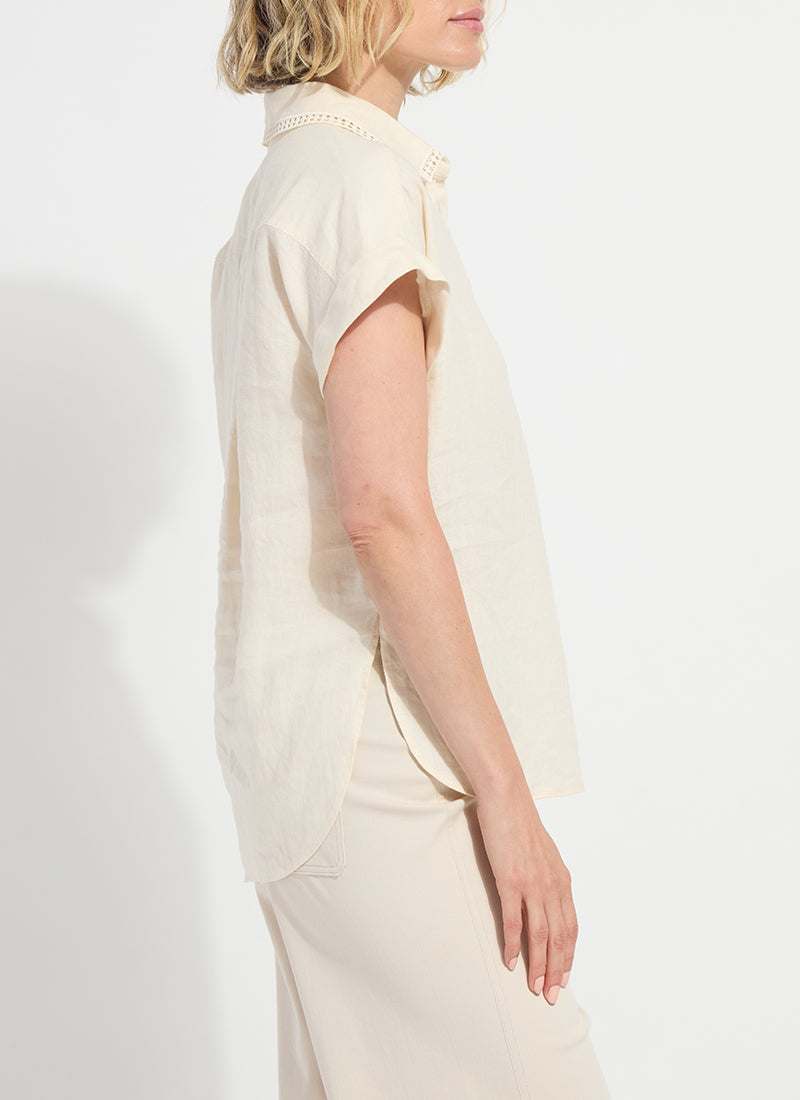 Lysse Althea Embroidered Collar Linen Shirt Macadamia