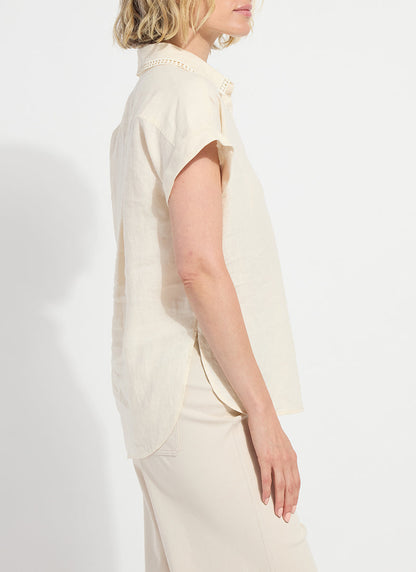 Lysse Althea Embroidered Collar Linen Shirt Macadamia