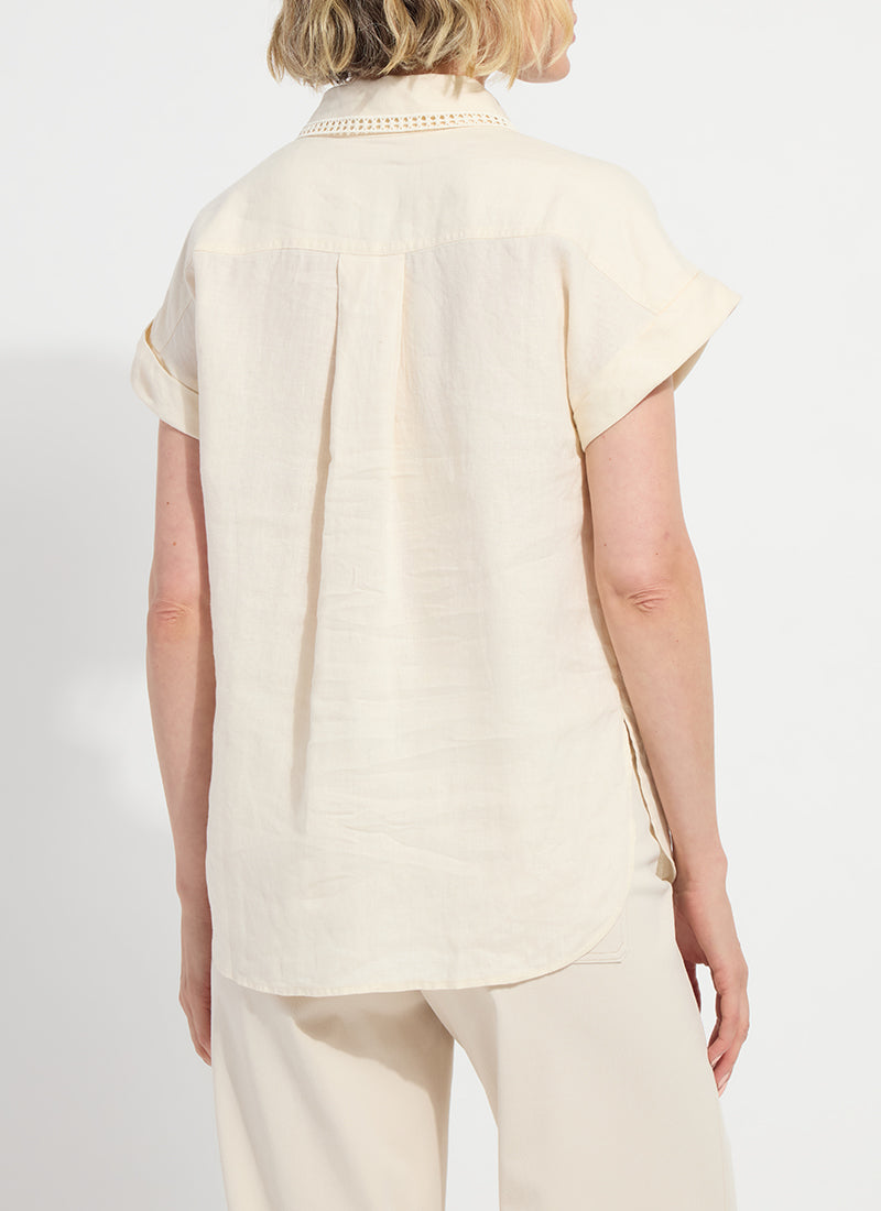 Lysse Althea Embroidered Collar Linen Shirt Macadamia