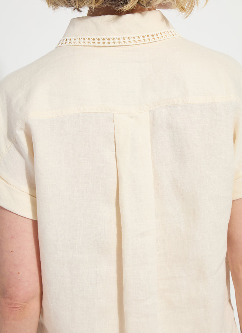 Lysse Althea Embroidered Collar Linen Shirt Macadamia