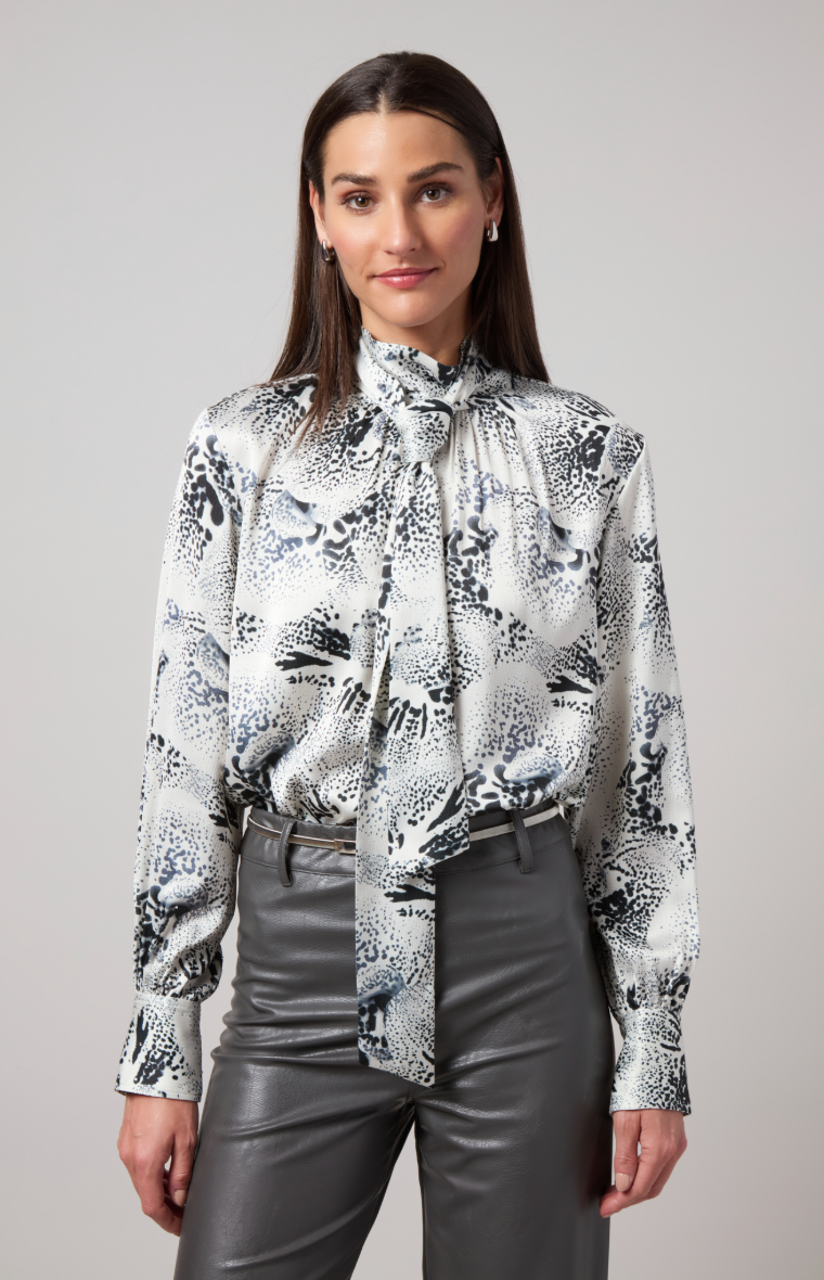 Lysse Onyx Embellished Scarf Neck Blouse Winter Orchid