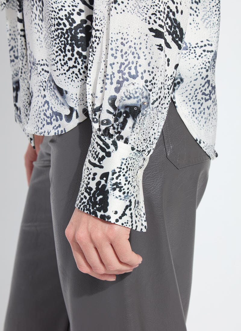 Lysse Onyx Embellished Scarf Neck Blouse Winter Orchid