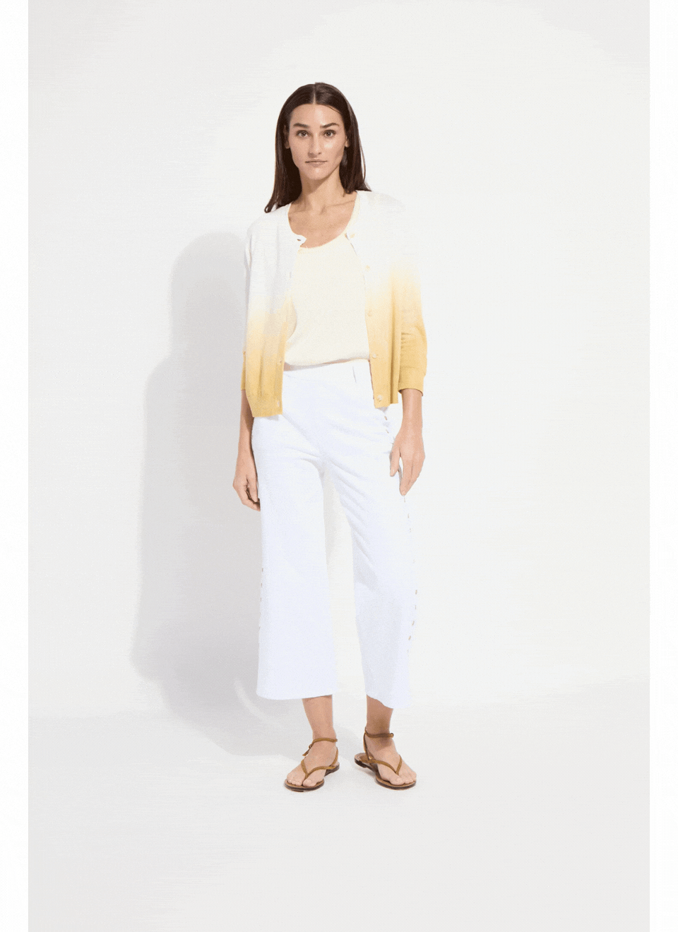 Lysse Reign Ombre Cardigan Sweater Dip Dye Dark Gold