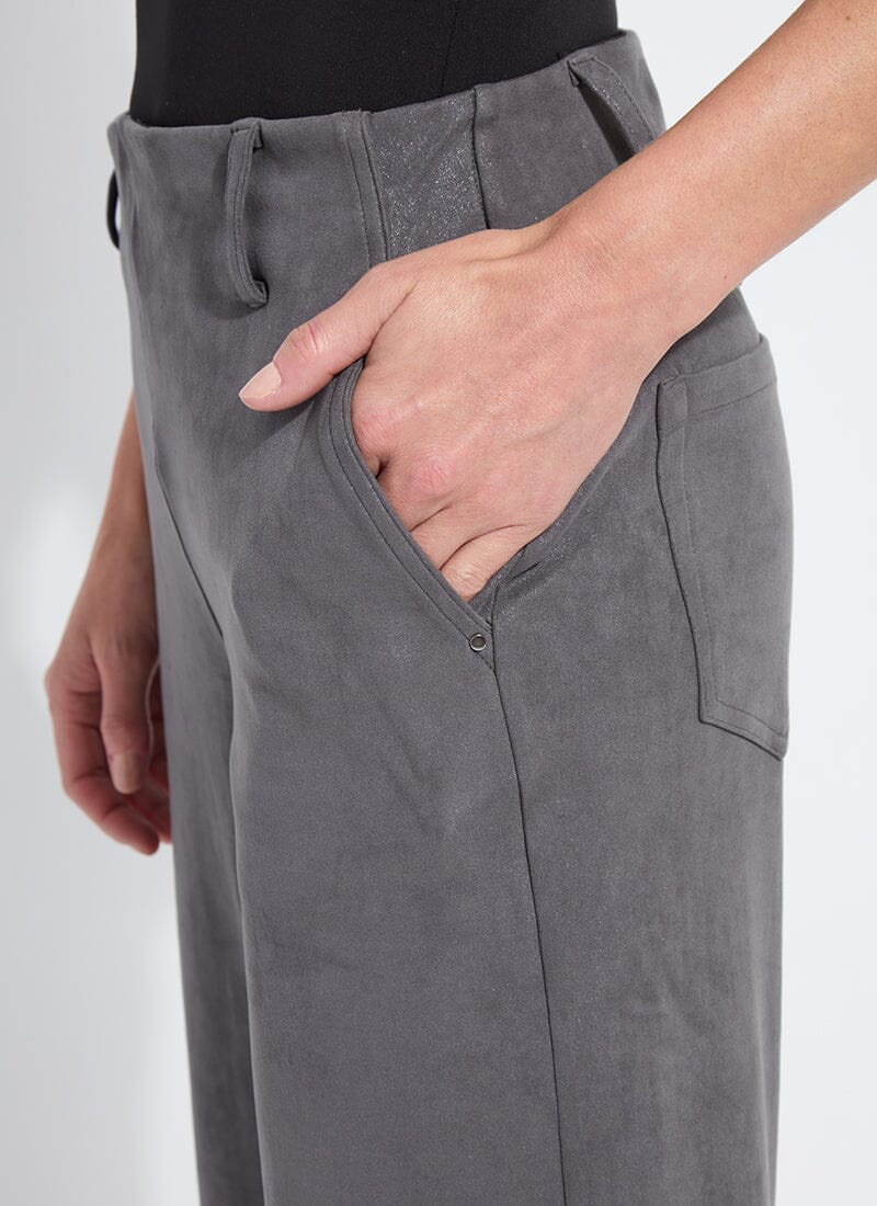 Lysse Amina Patent Foil Vegan Suede Pant (28" Inseam) Liquid Charcoal