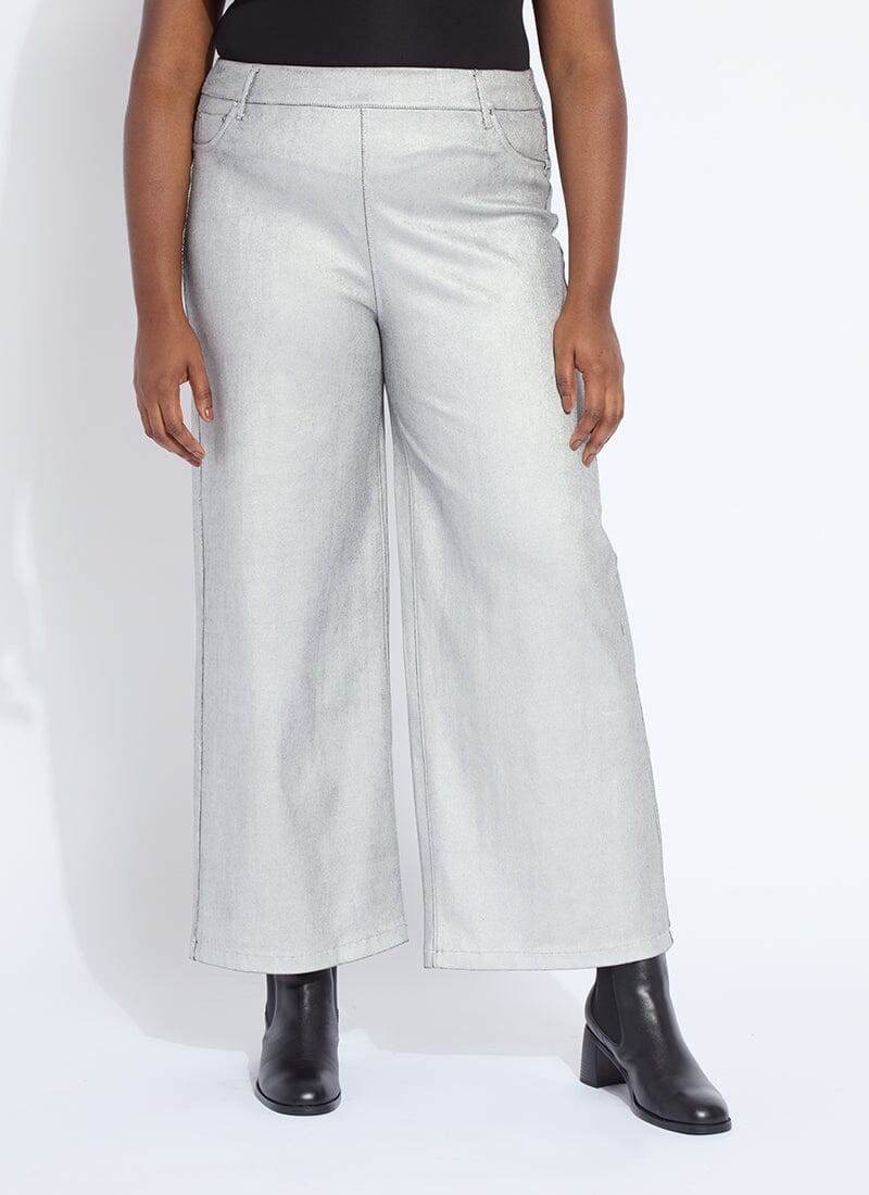 Lysse Metallic Coated Wide Leg Denim Curvy (28" Inseam) Metallic Silver