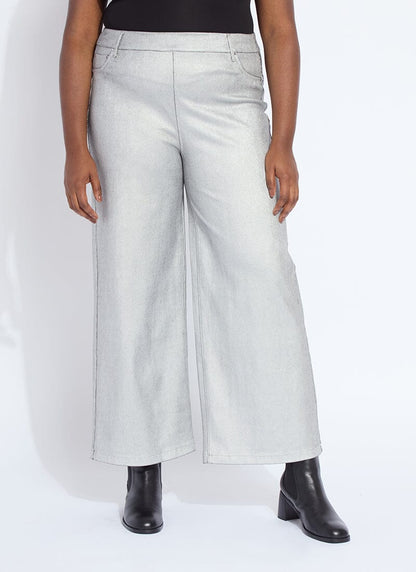 Lysse Metallic Coated Wide Leg Denim Curvy (28" Inseam) Metallic Silver