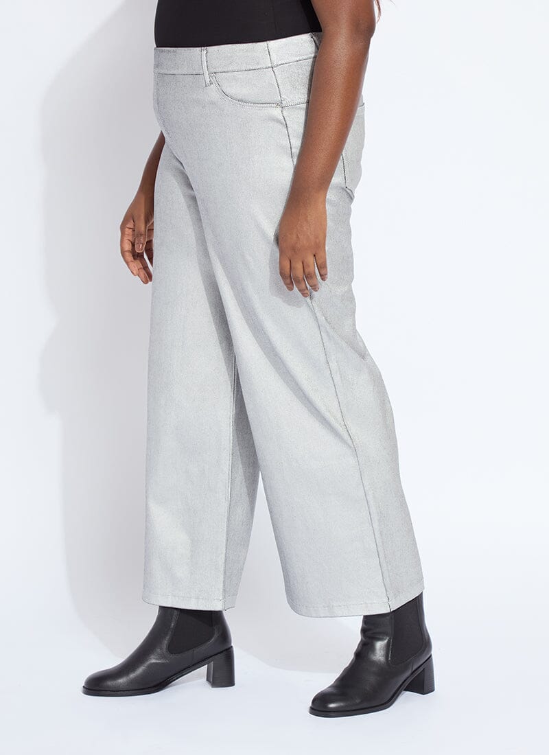 Lysse Metallic Coated Wide Leg Denim Curvy (28" Inseam) Metallic Silver