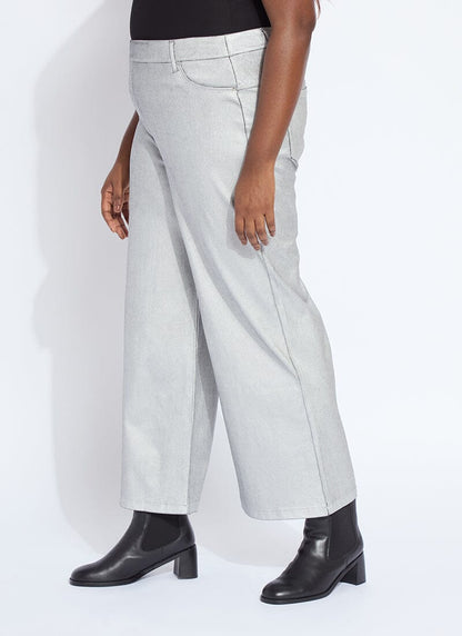 Lysse Metallic Coated Wide Leg Denim Curvy (28" Inseam) Metallic Silver