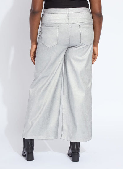 Lysse Metallic Coated Wide Leg Denim Curvy (28" Inseam) Metallic Silver