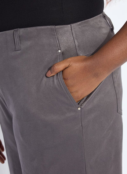 Lysse Amina Patent Foil Vegan Suede Pant Curvy (28"Inseam) Liquid Charcoal