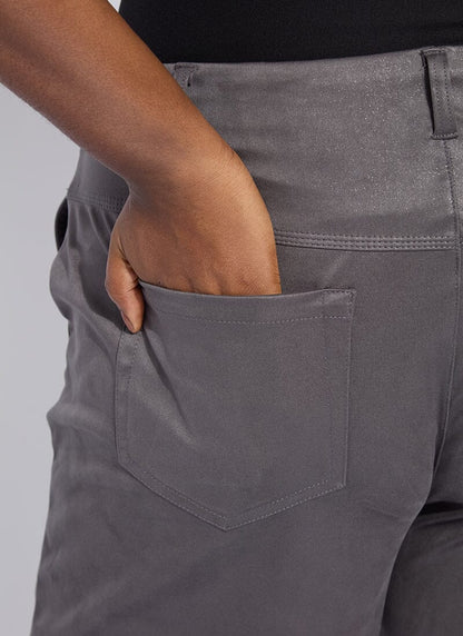 Lysse Amina Patent Foil Vegan Suede Pant Curvy (28"Inseam) Liquid Charcoal