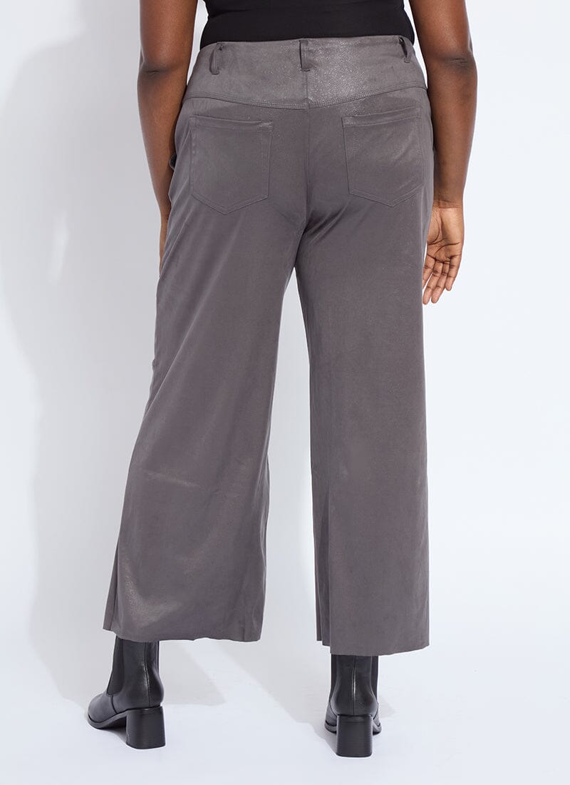 Lysse Amina Patent Foil Vegan Suede Pant Curvy (28"Inseam) Liquid Charcoal
