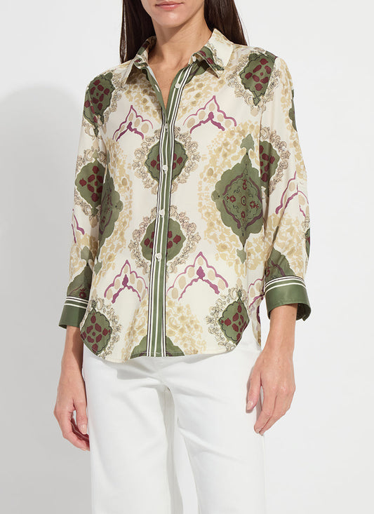 Lysse Ishani Roll Tab Printed Shirt Placed Artful Scarf