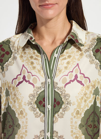 Lysse Ishani Roll Tab Printed Shirt Placed Artful Scarf