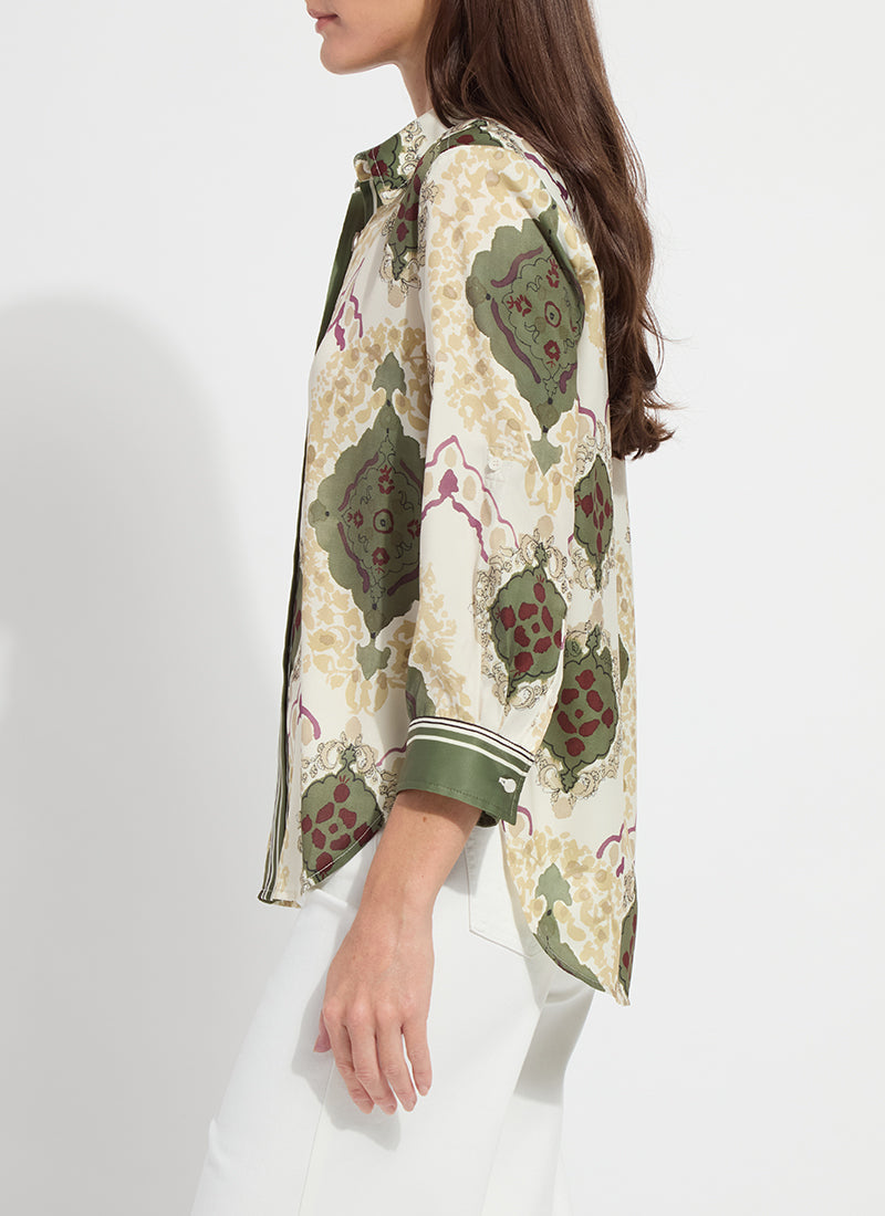 Lysse Ishani Roll Tab Printed Shirt Placed Artful Scarf