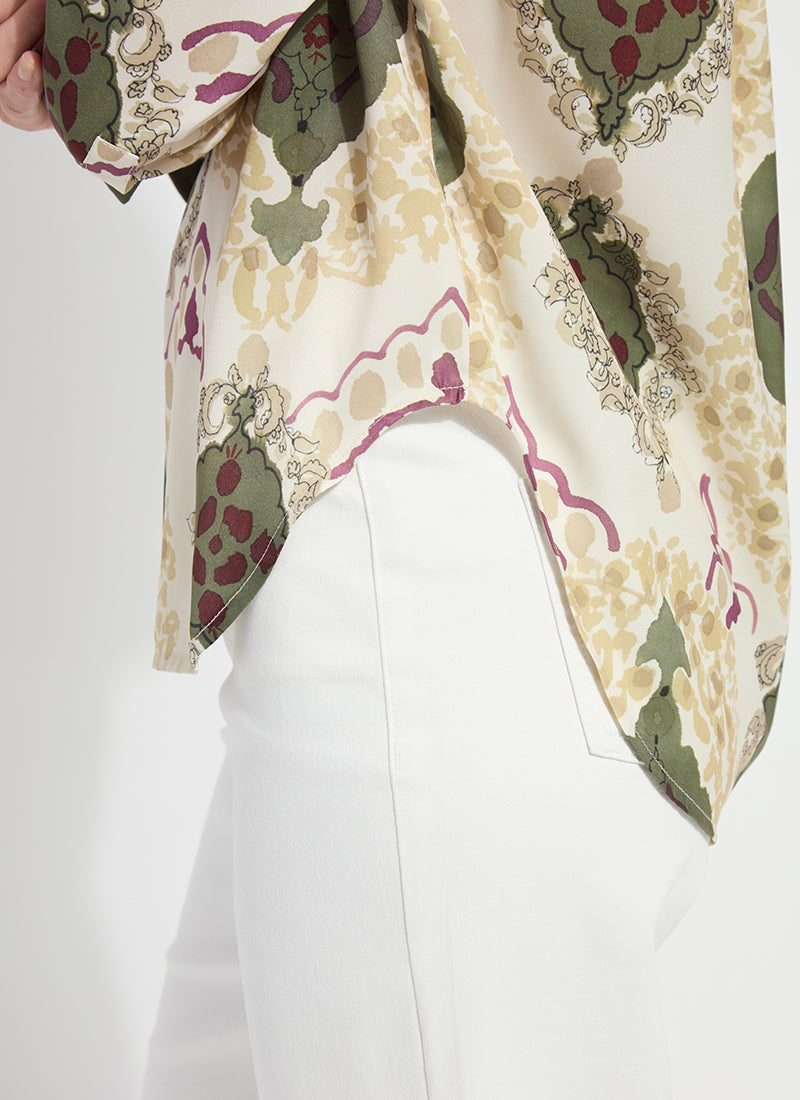 Lysse Ishani Roll Tab Printed Shirt Placed Artful Scarf