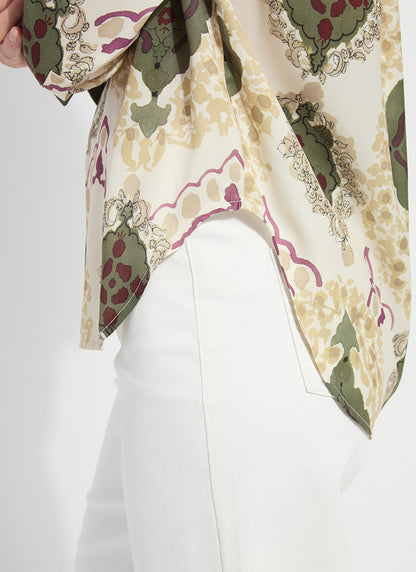 Lysse Ishani Roll Tab Printed Shirt Placed Artful Scarf