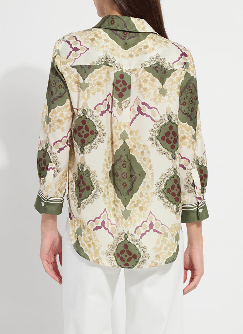 Lysse Ishani Roll Tab Printed Shirt Placed Artful Scarf