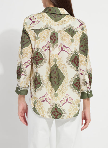 Lysse Ishani Roll Tab Printed Shirt Placed Artful Scarf