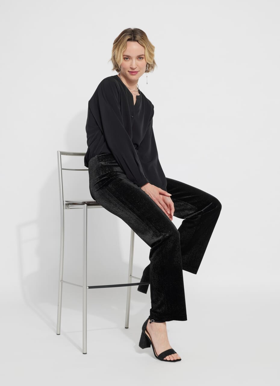 Lysse Metallic Foil Velvet Pant (31.5" Inseam) Black