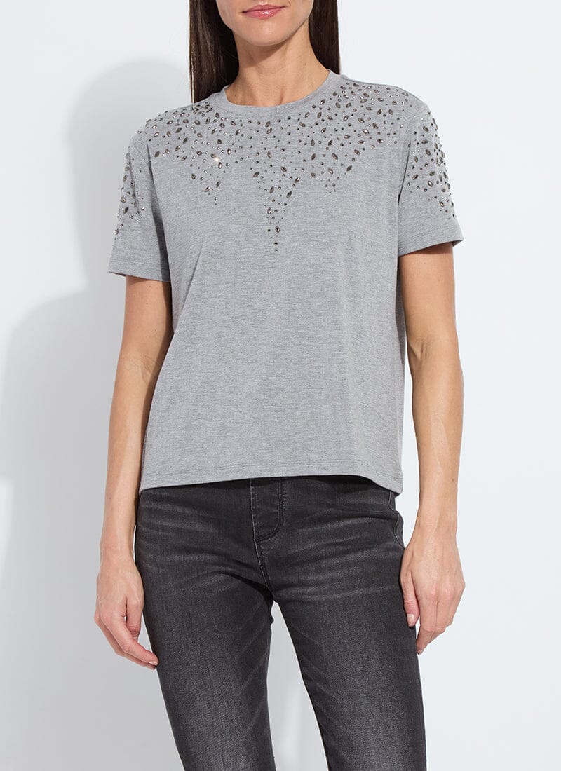 Lysse Malva Embellished Crew Neck Top Dark Heather Grey