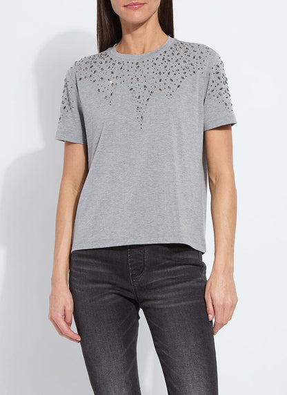 Lysse Malva Embellished Crew Neck Top Dark Heather Grey