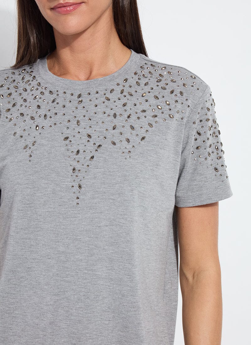 Lysse Malva Embellished Crew Neck Top Dark Heather Grey