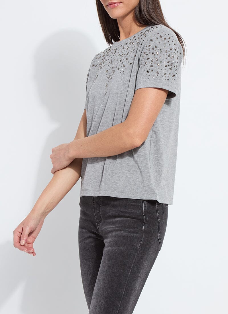 Lysse Malva Embellished Crew Neck Top Dark Heather Grey