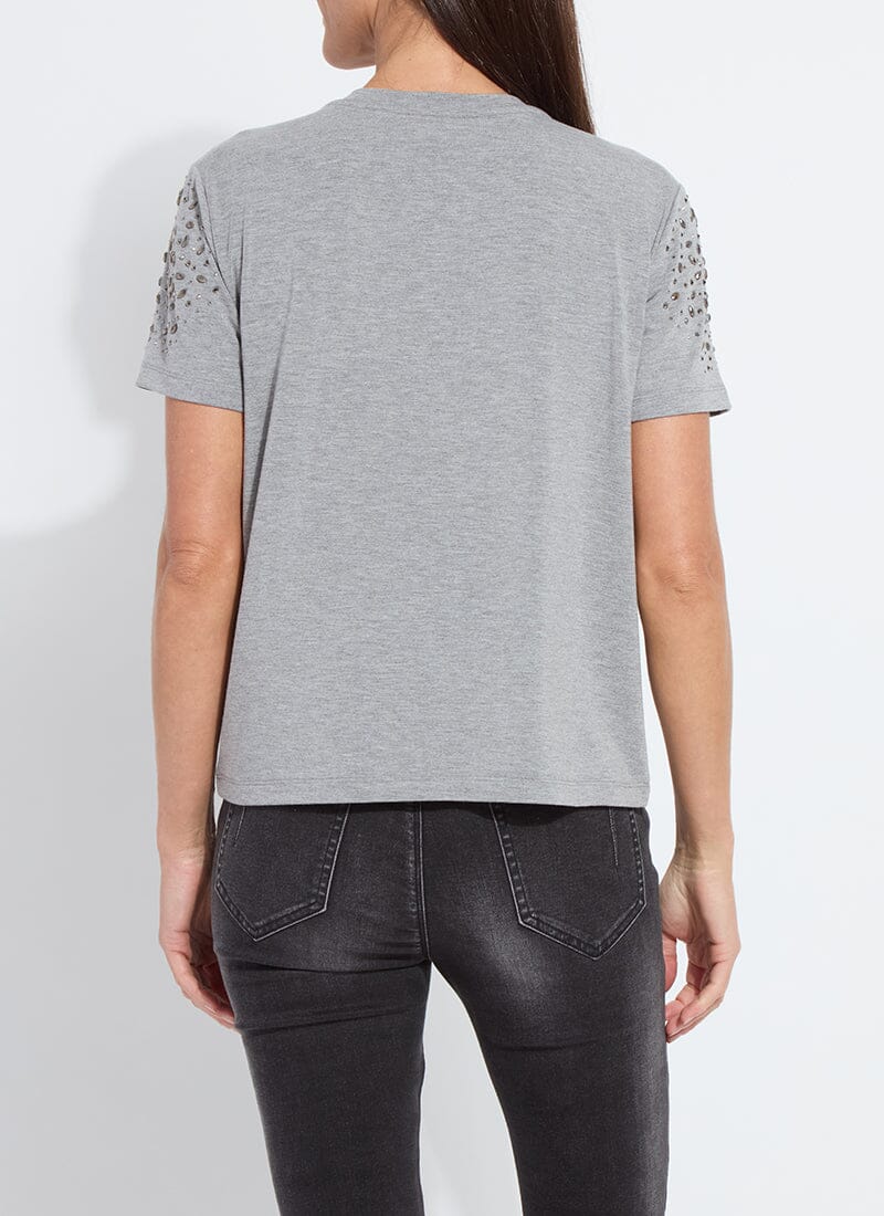 Lysse Malva Embellished Crew Neck Top Dark Heather Grey