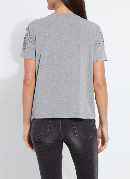 Lysse Malva Embellished Crew Neck Top Dark Heather Grey