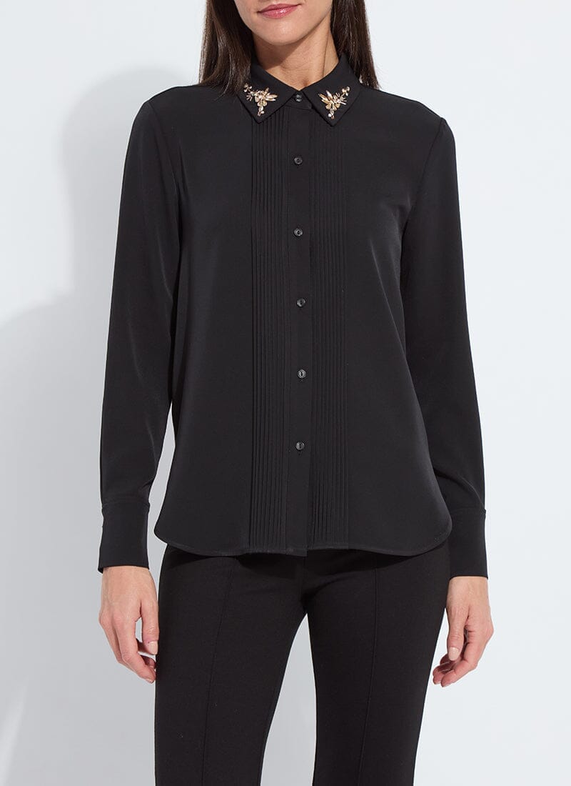 Lysse Lizeth Embellished Tuxedo Shirt Black