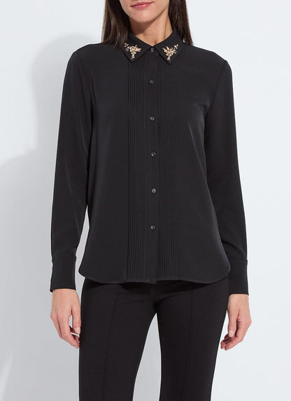 Lysse Lizeth Embellished Tuxedo Shirt Black