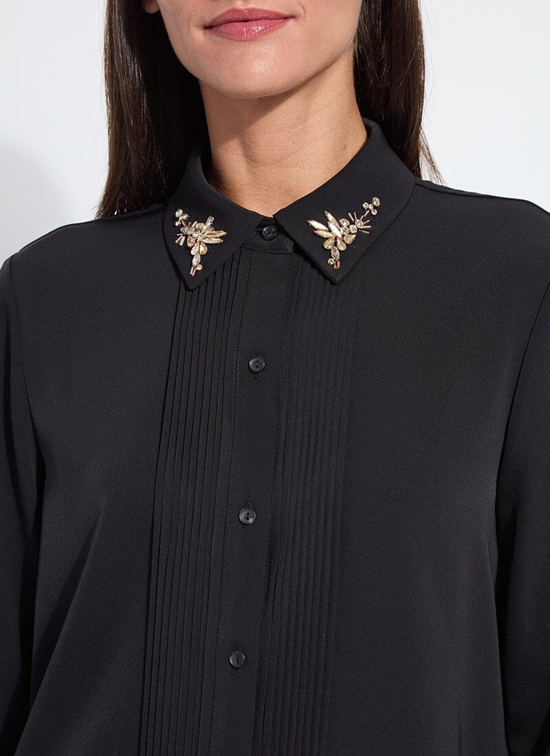 Lysse Lizeth Embellished Tuxedo Shirt Black