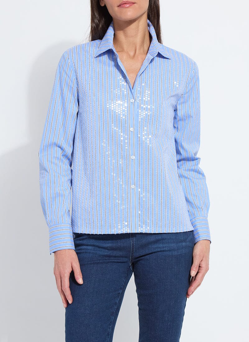 Lysse Mila Sequin Stretch Shirting Luminous Stripe