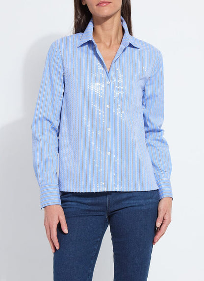 Lysse Mila Sequin Stretch Shirting Luminous Stripe